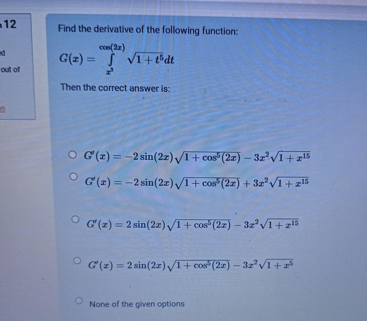 solved-12-find-the-derivative-of-the-following-function-chegg