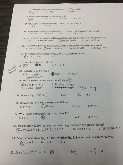 Solved 15. In the long run, which function dominates? exor | Chegg.com