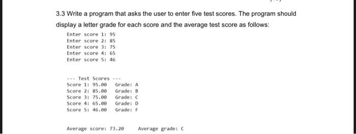 Solved 3.3 Write a program that asks the user to enter five | Chegg.com