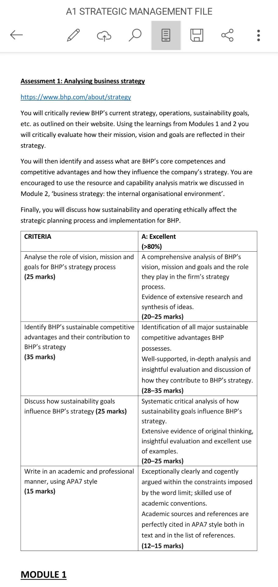 A1 STRATEGIC MANAGEMENT FILE Assessment 1: Analysing | Chegg.com