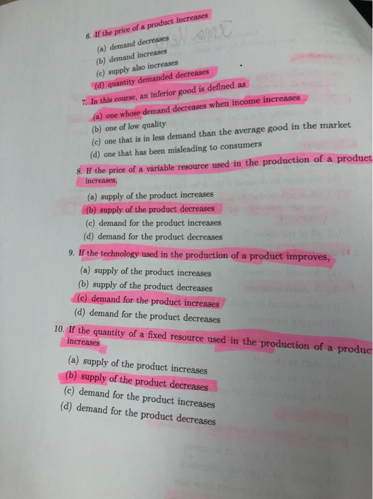 Solved 6. Af the price of a product increases (a) demand