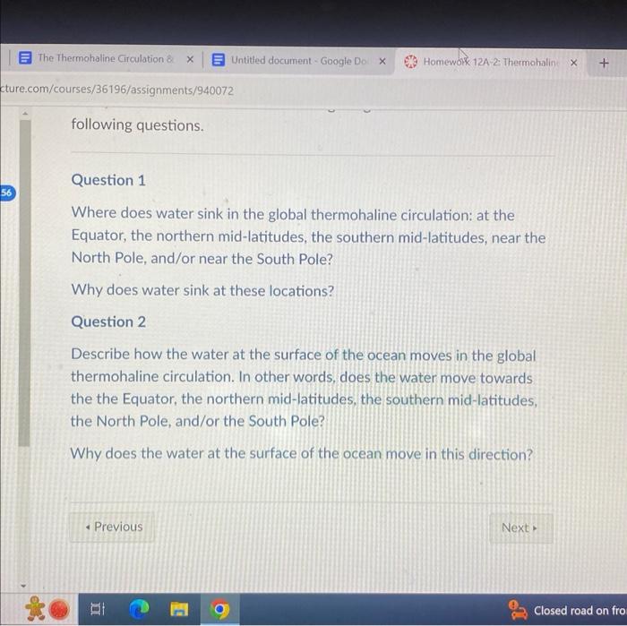 Where does water sink in the global thermohaline