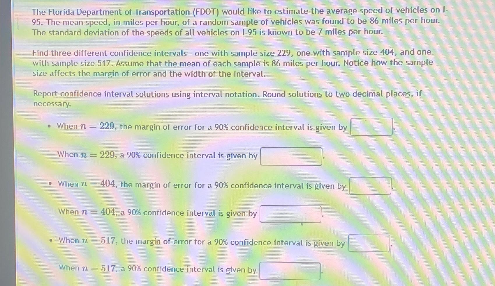 Solved The Florida Department of Transportation (FDOT) | Chegg.com