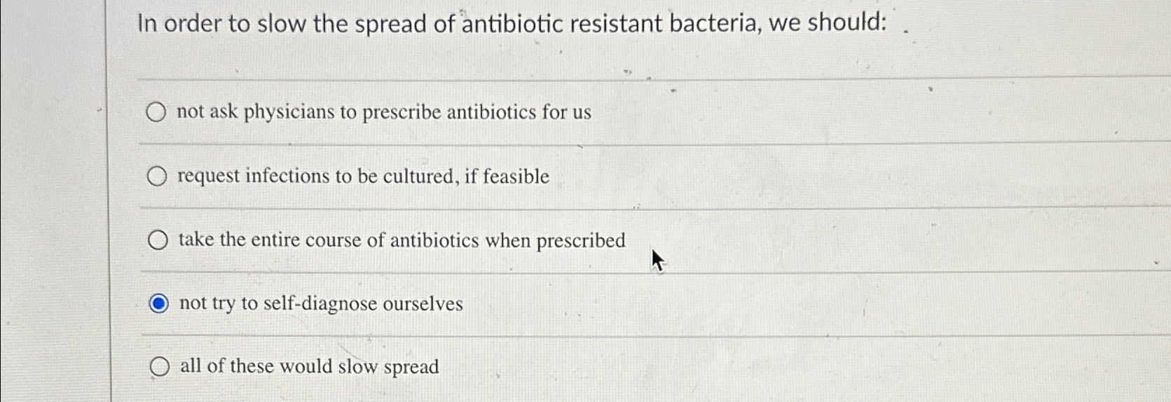 Solved In order to slow the spread of antibiotic resistant | Chegg.com