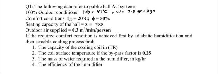 Solved Q1: The following data refer to public hall AC | Chegg.com