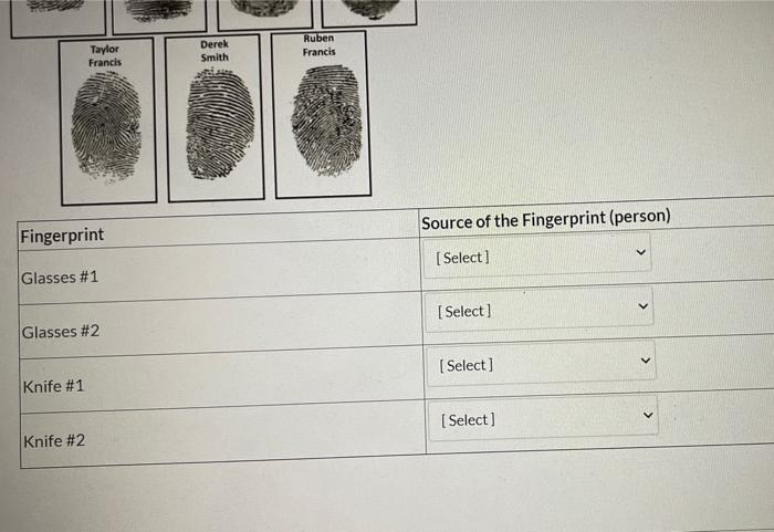 Solved Station 2 - Fingerprints C) Which samples match the | Chegg.com