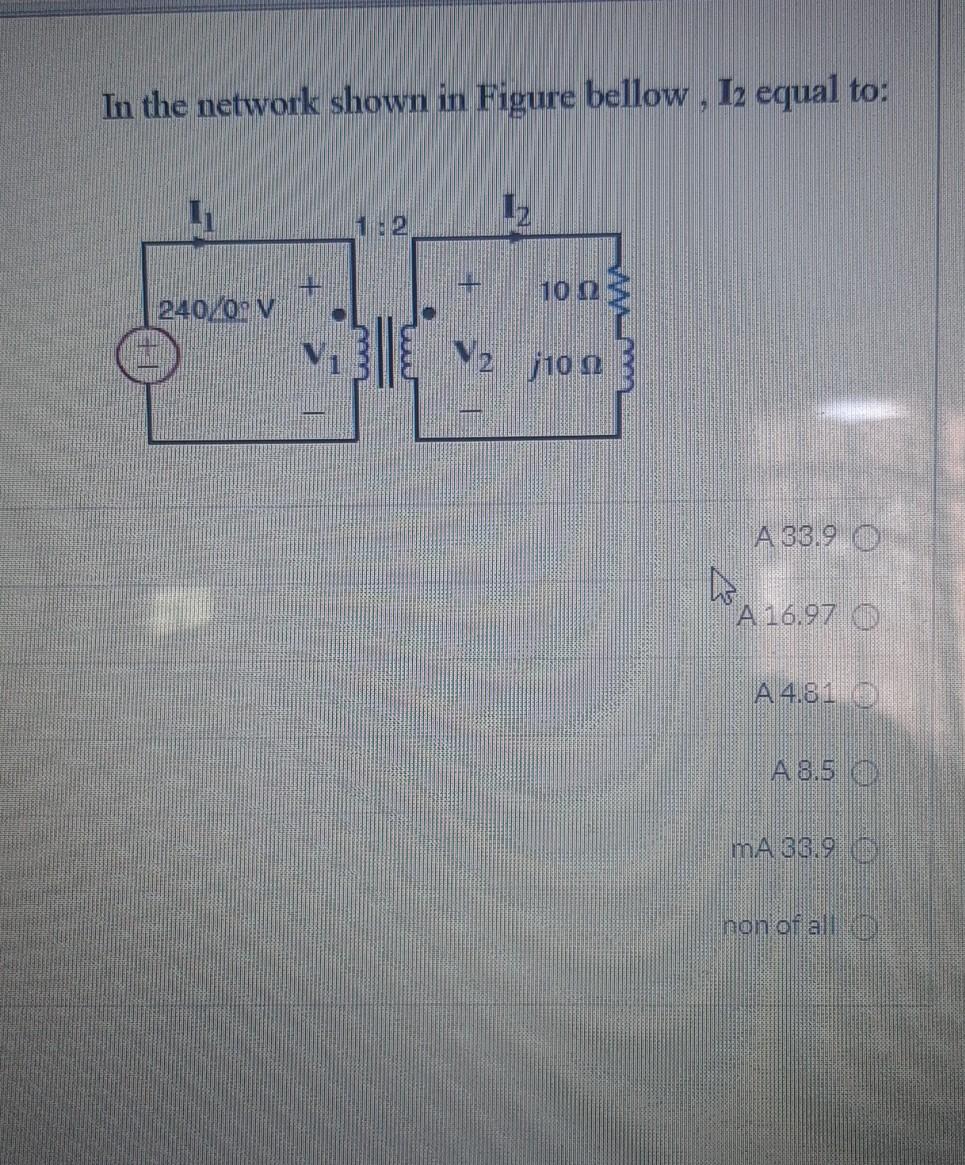 Solved In the network shown in Figure bellow , 12 equal to: | Chegg.com