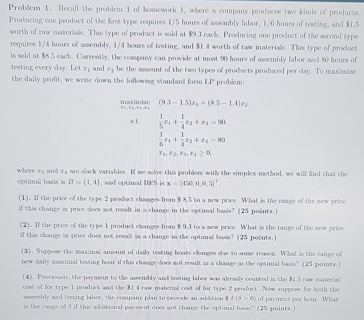 Solved Problem 1. Recall The Problem 1 Of Homework 1, Where | Chegg.com