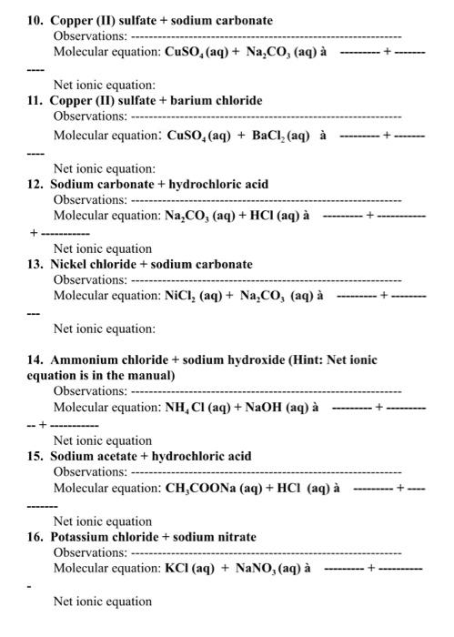 Solved 10 Copper Ii Sulfate Sodium Carbonate 9987