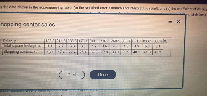 Solved Or The Data Shown In The Accompanying Table, (b) The | Chegg.com