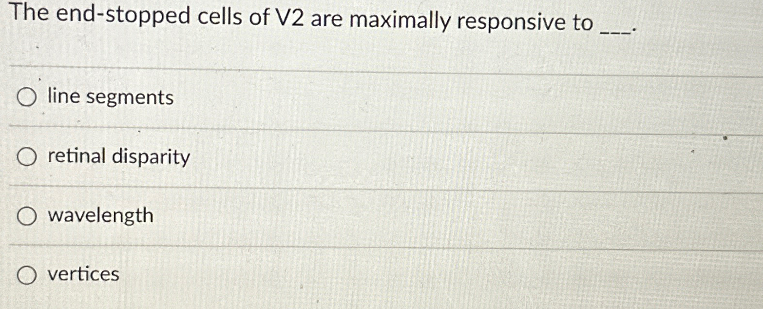 Solved The endstopped cells of V2 ﻿are maximally responsive