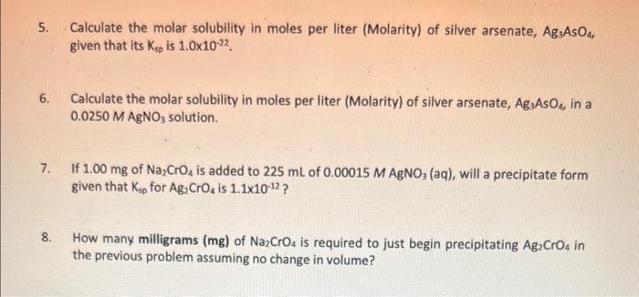 Solved 5. Calculate the molar solubility in moles per liter | Chegg.com