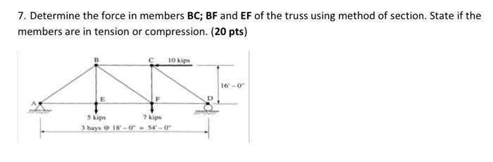 7. Determine The Force In Members BC;BF And EF Of The | Chegg.com