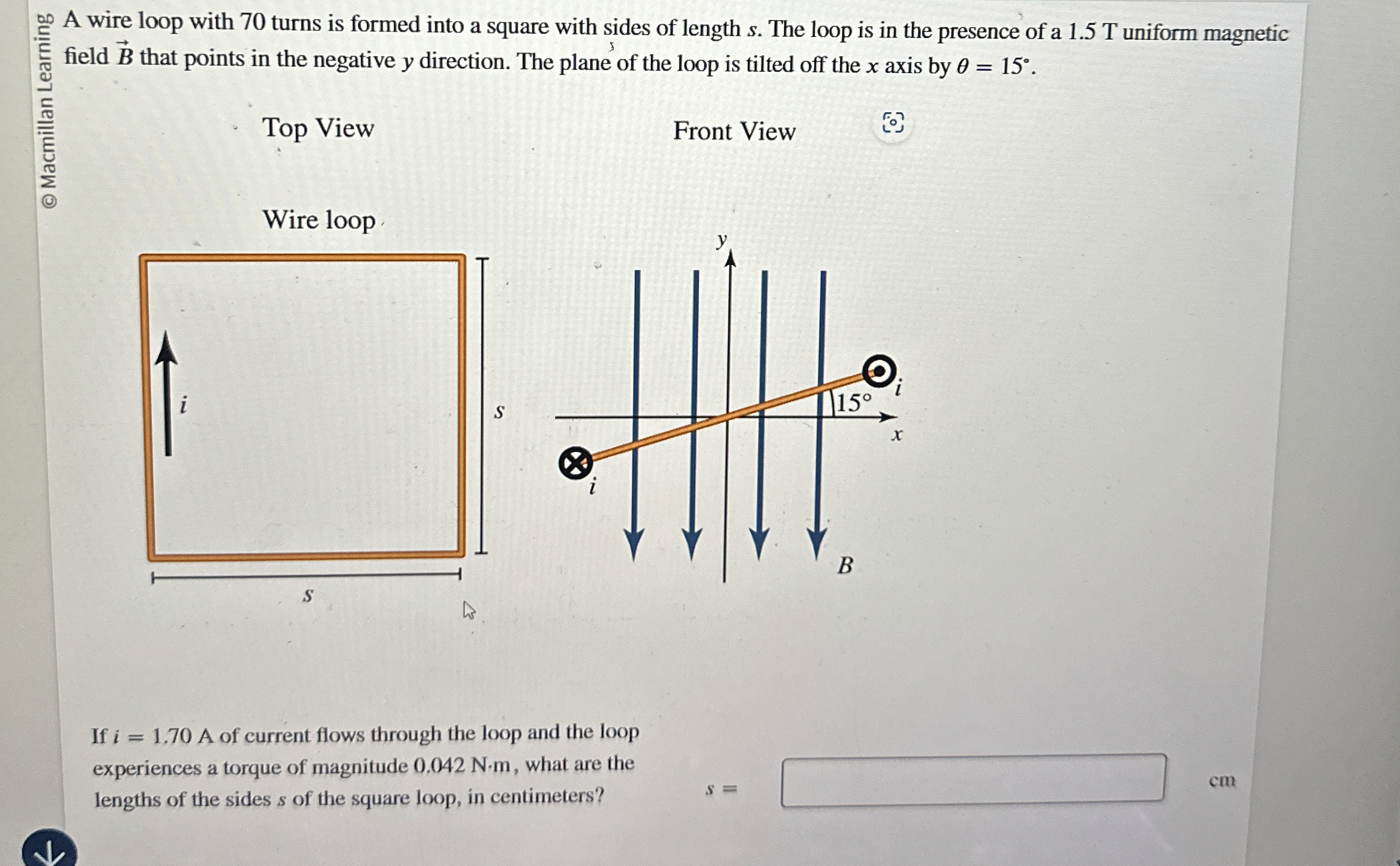Solved A wire loop with 70 ﻿turns is formed into a square | Chegg.com