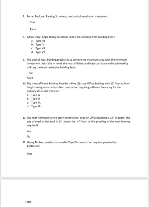 Solved 7. For an Enclosed Parking Structure, mechanical | Chegg.com