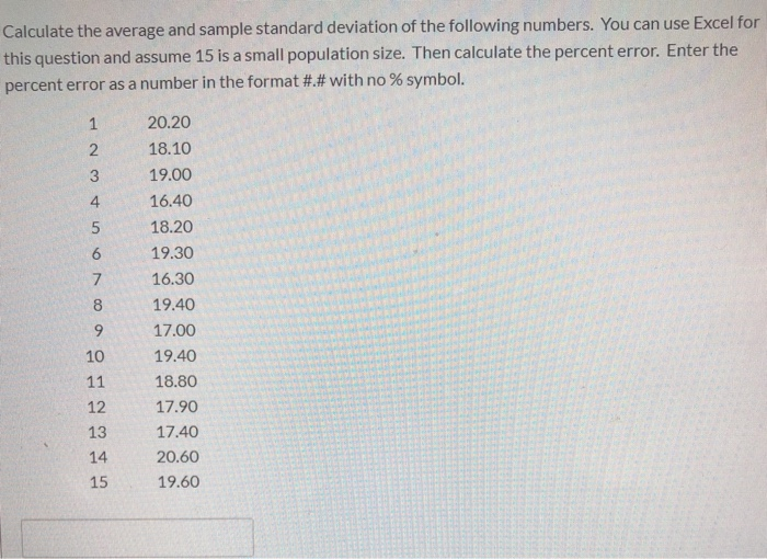 Solved Calculate the average and sample standard deviation | Chegg.com