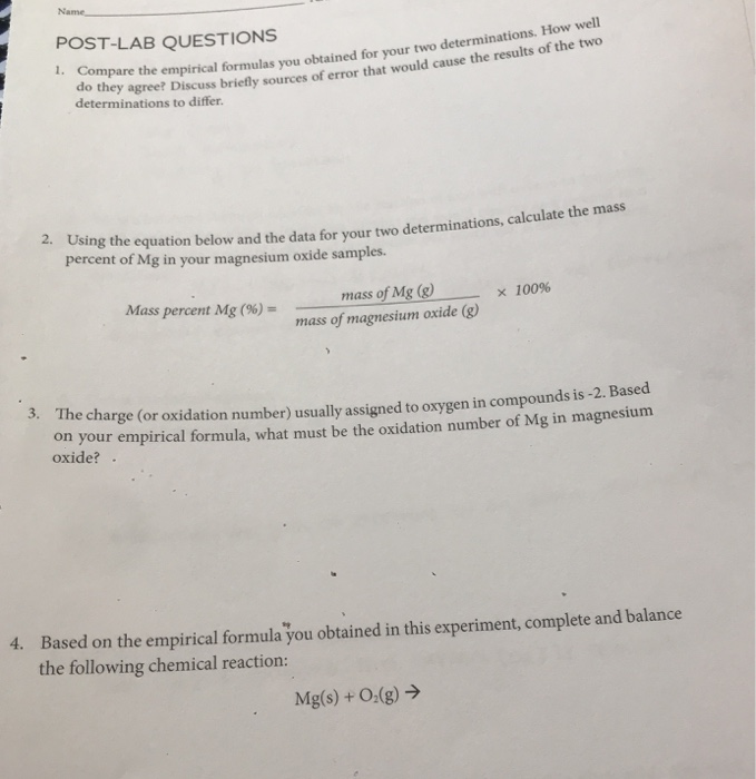 Name POST-LAB QUESTIONS 1. Compare the empirical | Chegg.com