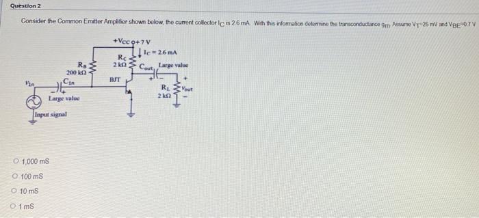 Solved Question 2 Consider the Common Emitter Amplifier | Chegg.com