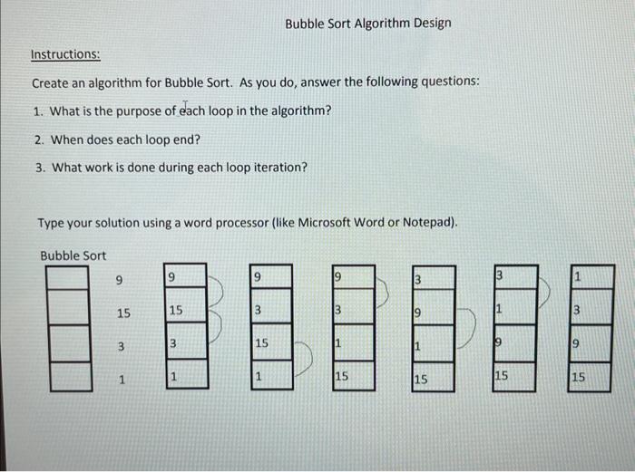 Solved Instructions: Create An Algorithm For Bubble Sort. As | Chegg.com