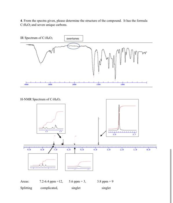 Solved 4. From the spectra given, please determine the | Chegg.com