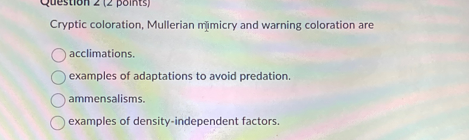 Solved Cryptic coloration, Mullerian milimicry and warning | Chegg.com
