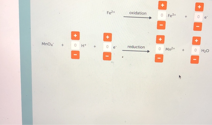 Solved Fe2+ Oxidation O Fe3+ + 0 MnO4 + 0 H+ + 0 E Reduction | Chegg.com