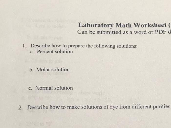 Solved Laboratory Math Worksheet ( Can be submitted as a | Chegg.com