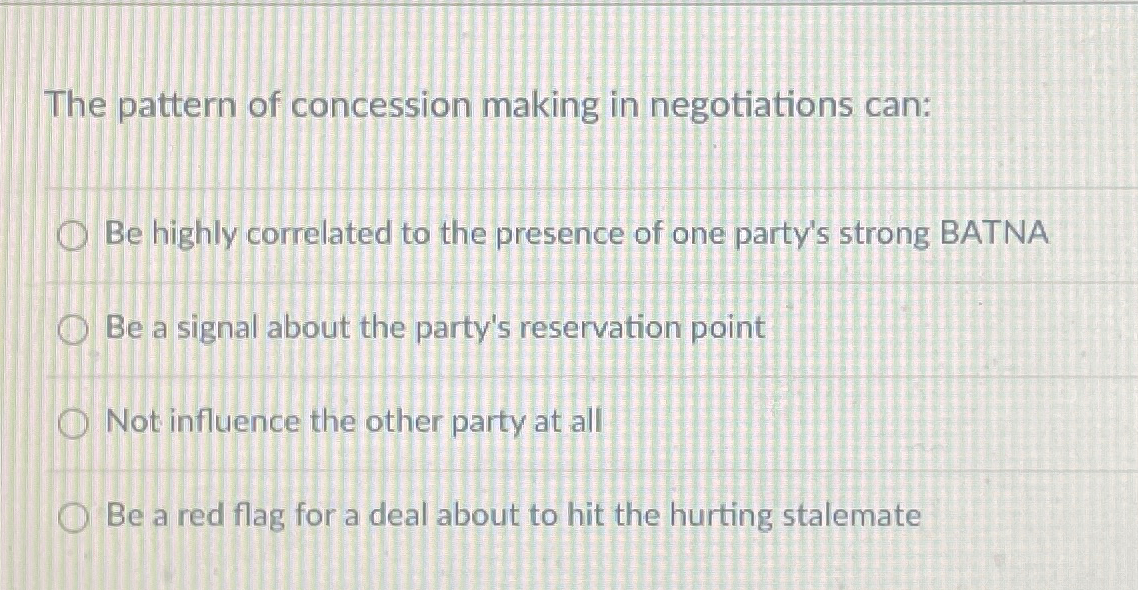 Solved The pattern of concession making in negotiations