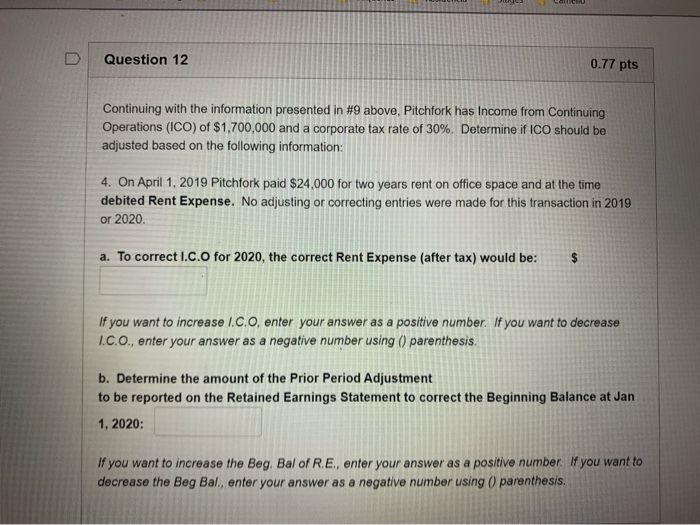 Solved Question 9 0.71 pts USE THE FOLLOWING INFORMATION TO | Chegg.com