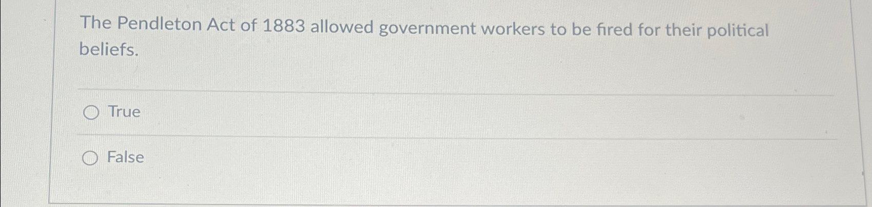 Solved The Pendleton Act of 1883 ﻿allowed government workers | Chegg.com