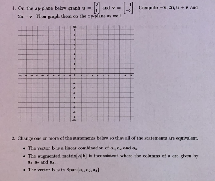 Rpy Plane Example Solved -H 1. On the ry-plane below graph Compute-v, 2u, u + | Chegg.com
