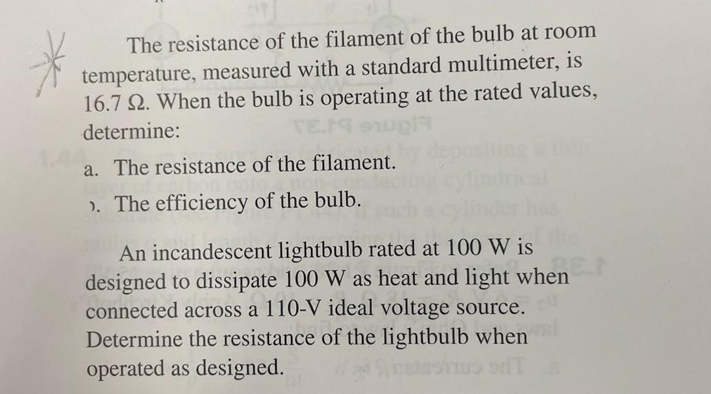 Solved The resistance of the filament of the bulb at room | Chegg.com