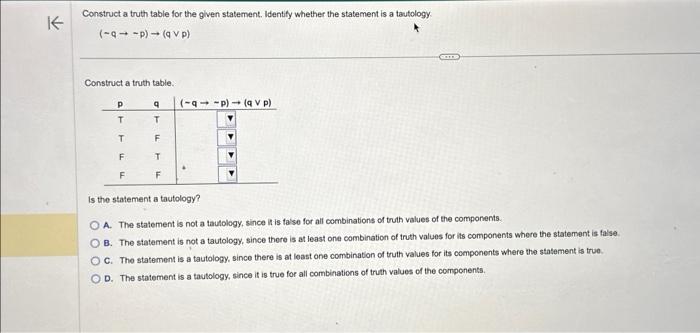 Solved Construct a truth table for the given statement. | Chegg.com