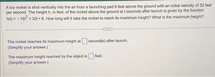 Solved A Toy Rocket Is Shot Vertically Into The Air From A 