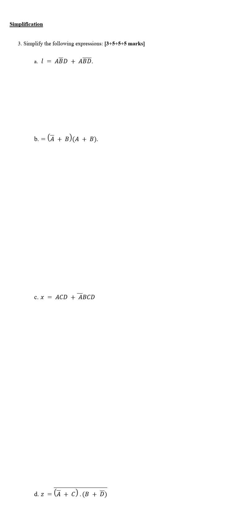 Solved 3. Simplify The Following Expressions: [3+5+5+5 Marks | Chegg.com