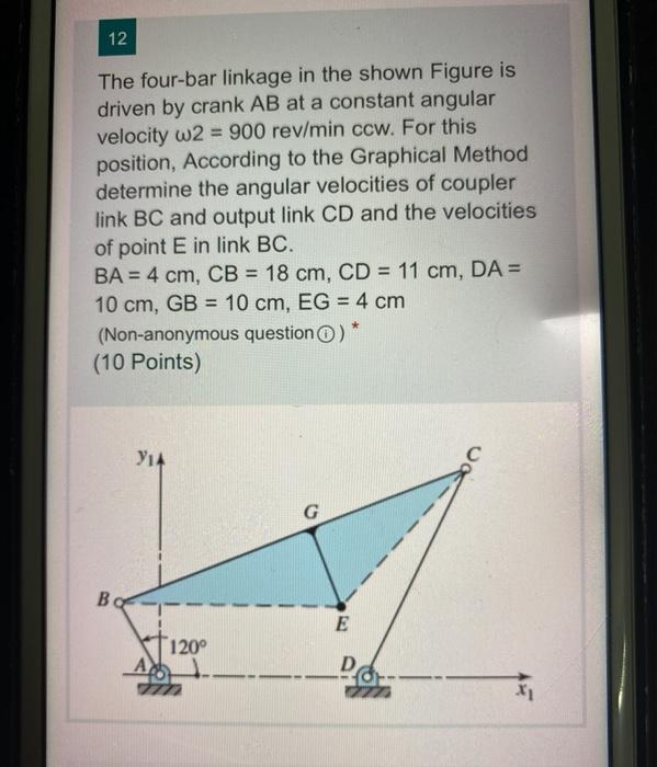 Solved 12 The Four-bar Linkage In The Shown Figure Is Driven | Chegg.com