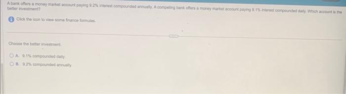 Solved beher investment? Click the iron to vies some finance | Chegg.com