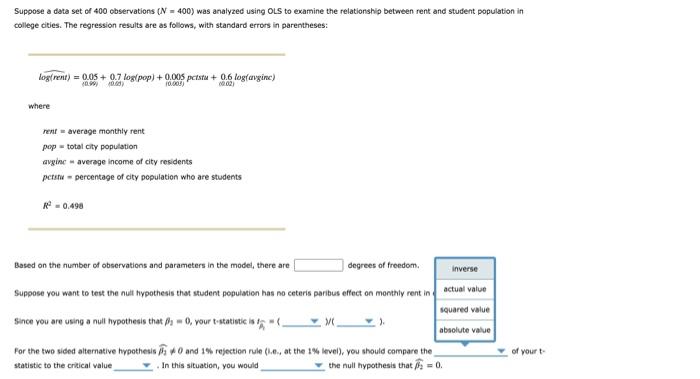 Solved Suppose a data set of 400 observations (N = 400) was | Chegg.com