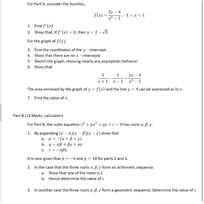 Solved For Part A, consider the function, 2x - 4 -1 | Chegg.com