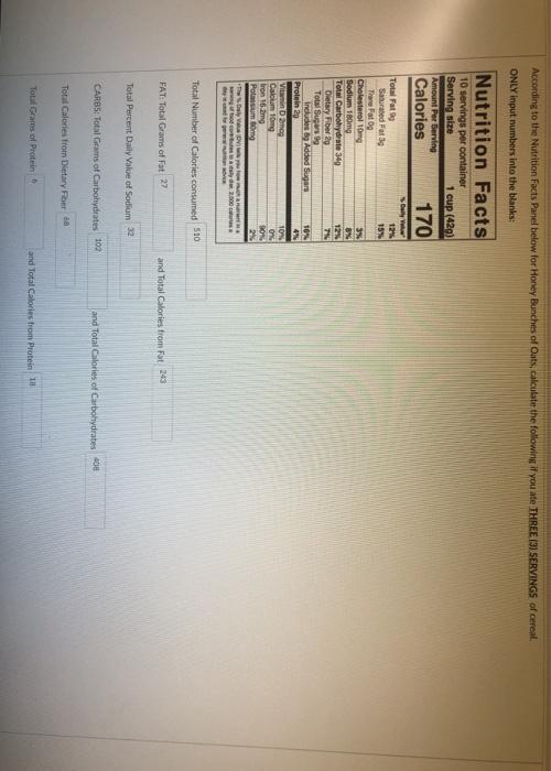 Solved According to the Nutrition Facts Panel below for | Chegg.com