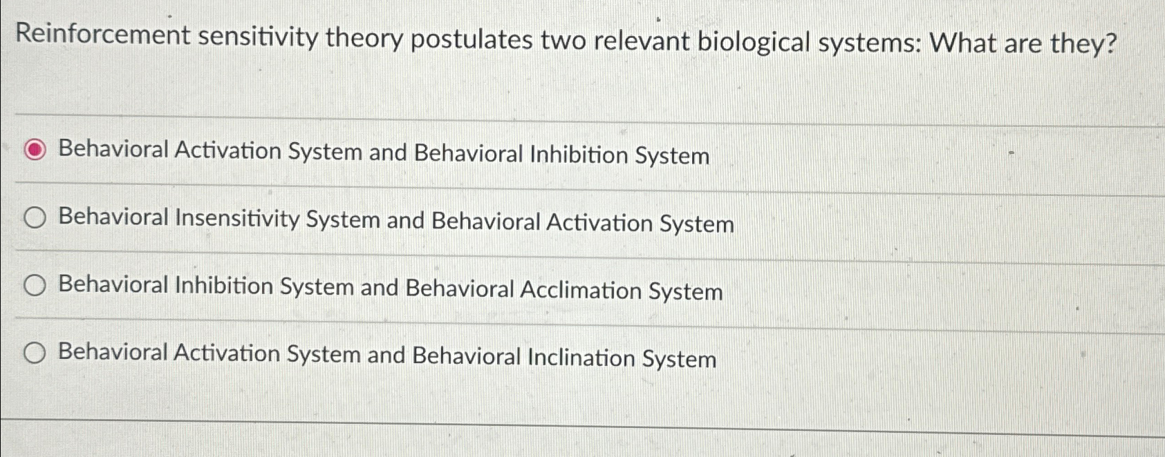 Solved Reinforcement sensitivity theory postulates two | Chegg.com