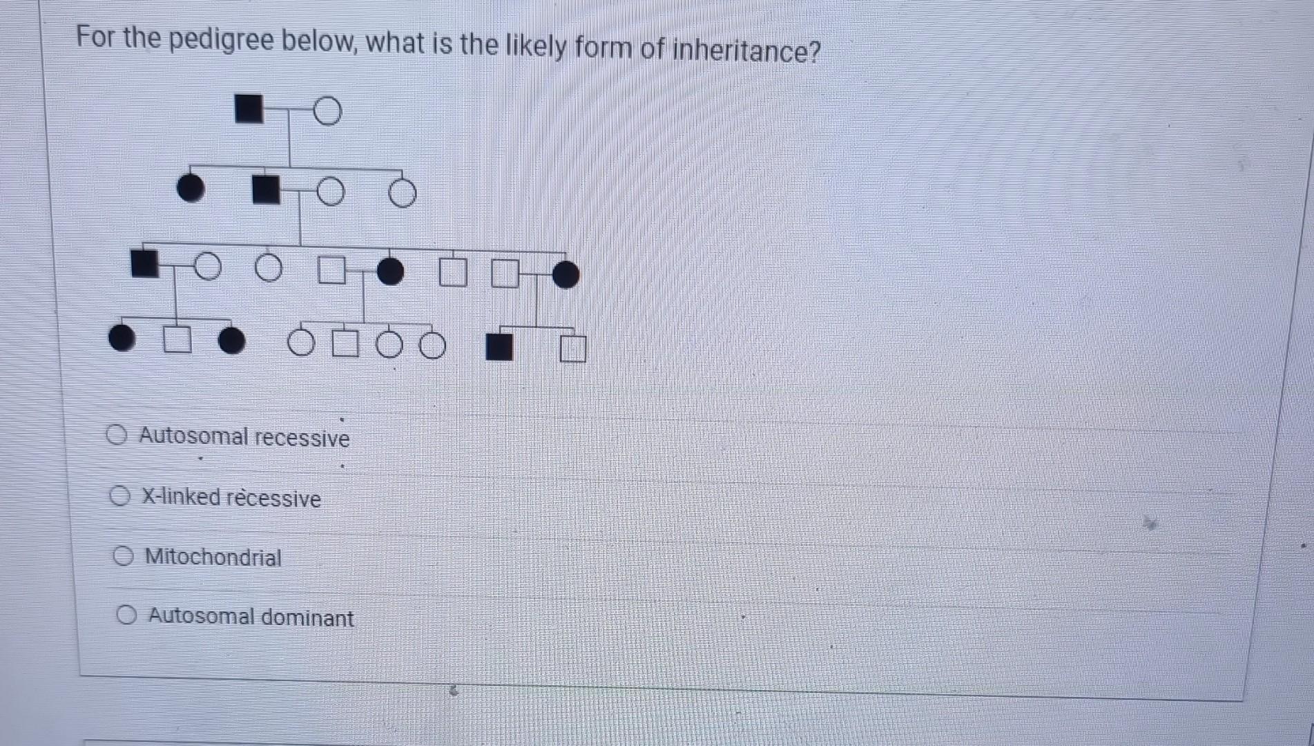 Solved For the pedigree below, what is the likely form of | Chegg.com