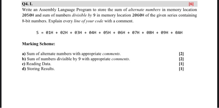 Solved Q4. 1. 161 Write an Assembly Language Program to | Chegg.com