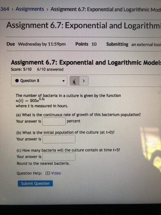 Solved 364 > Assignments > Assignment 6.7: Exponential and | Chegg.com