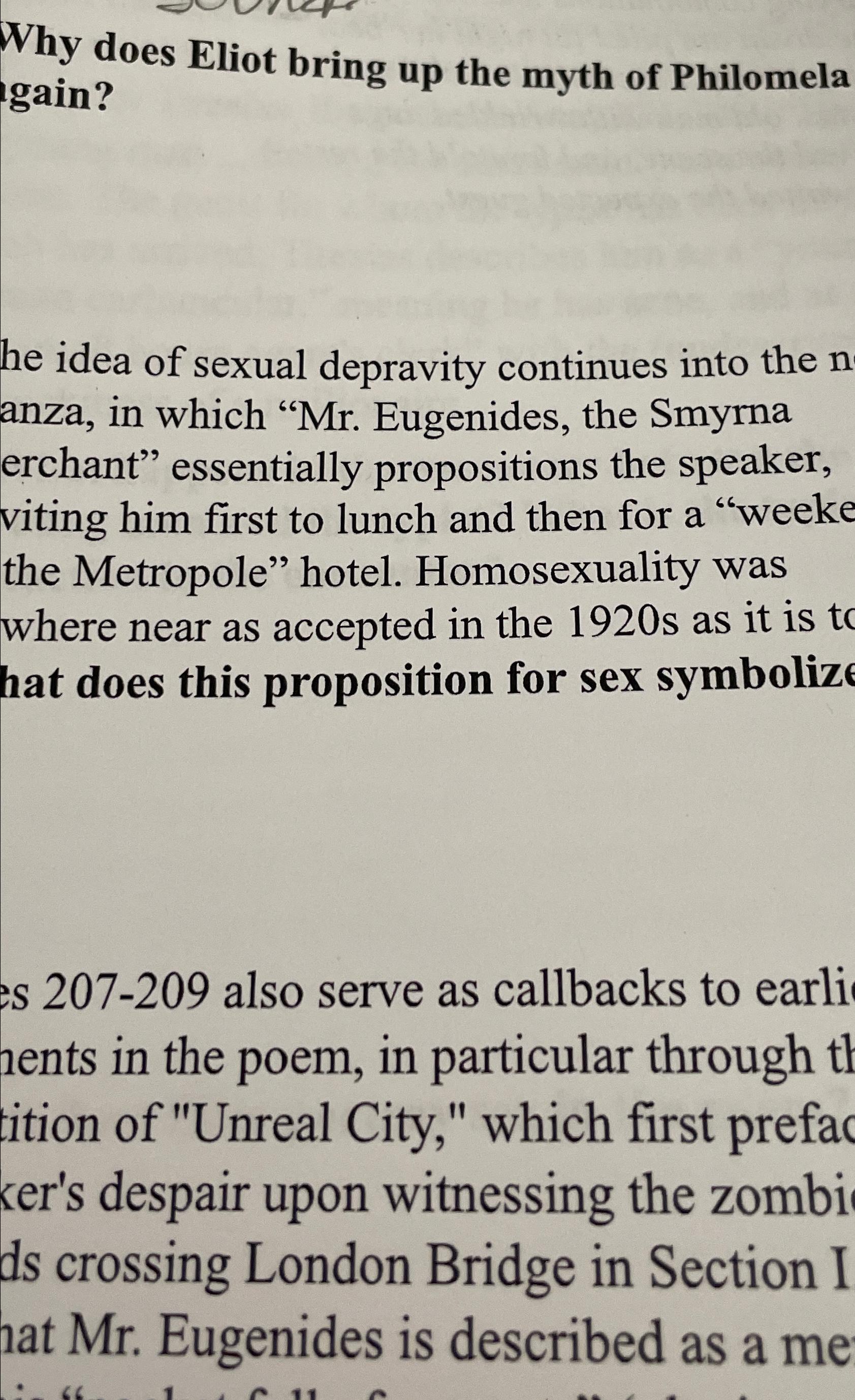 Solved Why does Eliot bring up the myth of Philomela gain?he | Chegg.com