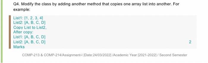 Solved Q4. Modify the class by adding another method that | Chegg.com