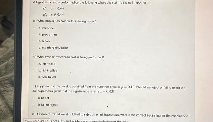 Solved A hypothesis test is performed on the following where | Chegg.com