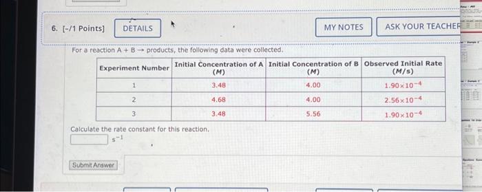Solved Calculate the rate constant for this reaction. | Chegg.com