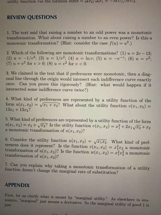 Solved utility function via the formula MRS = A2/A21 = | Chegg.com