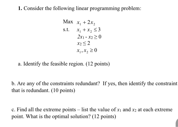 Solved 1. Consider the following linear programming problem: | Chegg.com
